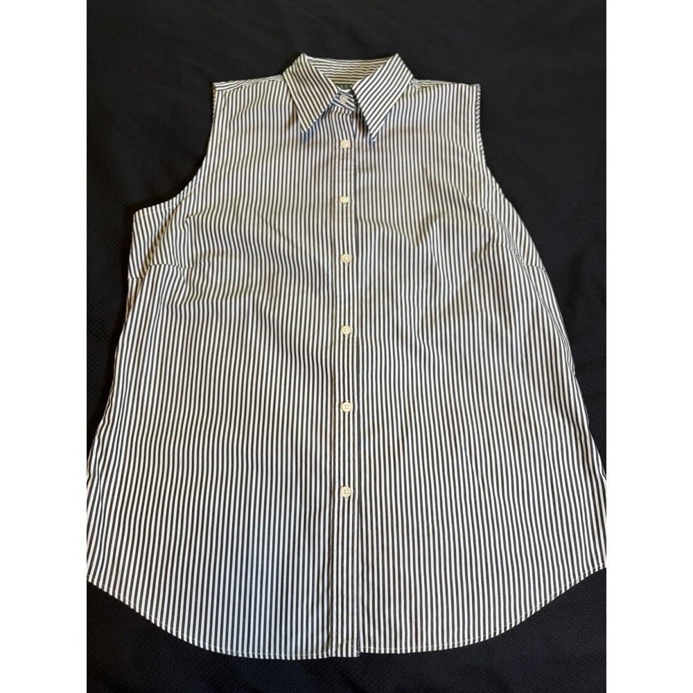 Lauren Ralph Lauren Button Up Shirt~M~Striped Cotton Sleeveless Classic Preppy - Picture 8 of 12